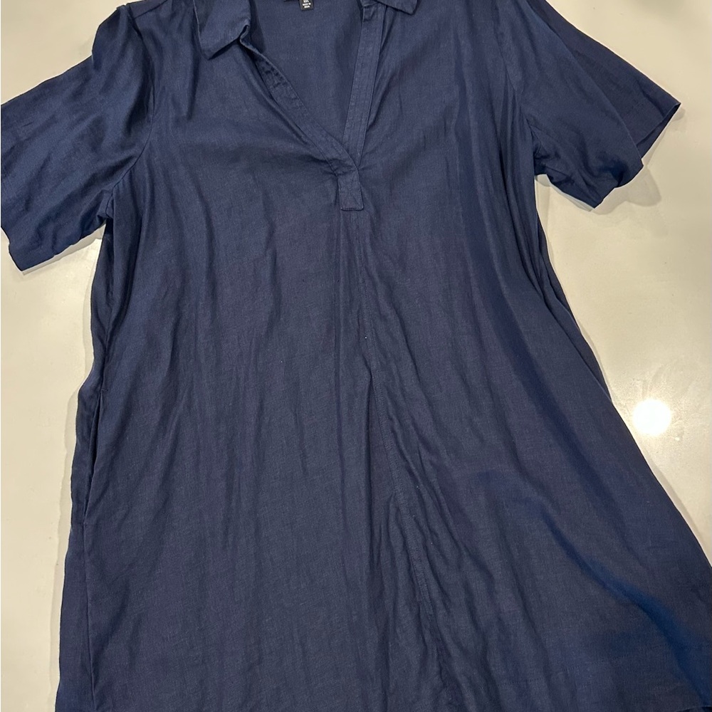 J. Crew Navy Blue Popover Linen Bungalow dress